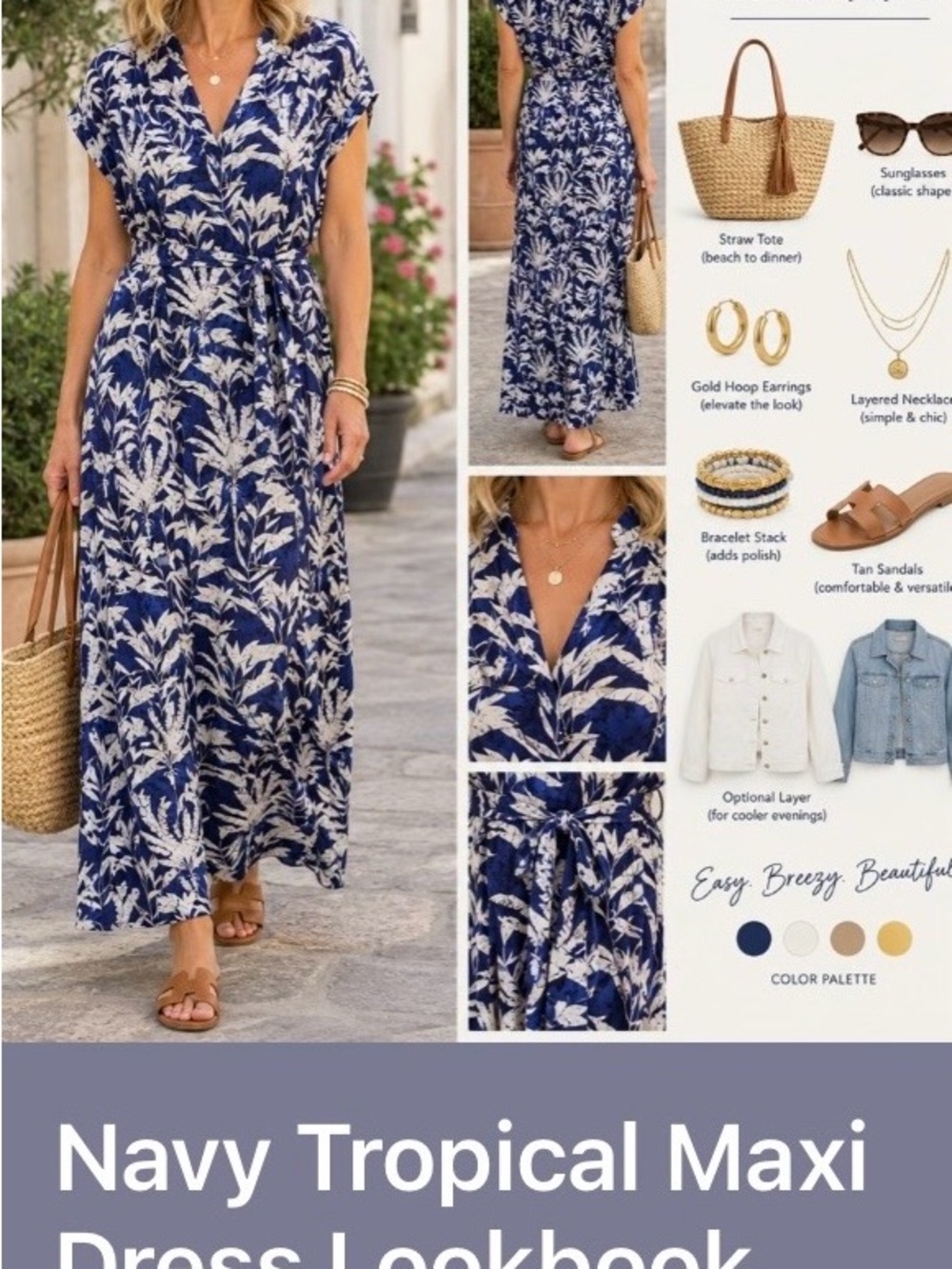 Tommy Bahama Navy and White Tropical Leaf Maxi Dress